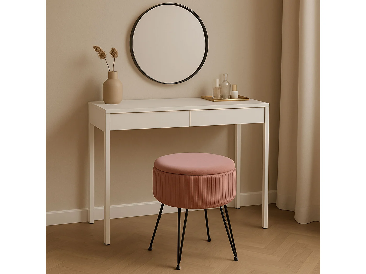 Pouf MCW-K47,  rose, piètement noir