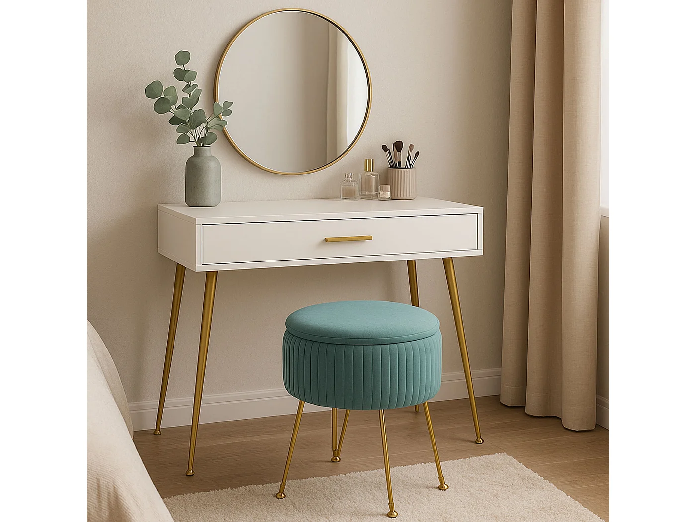 Pouf MCW-K47,  vert, piètement or