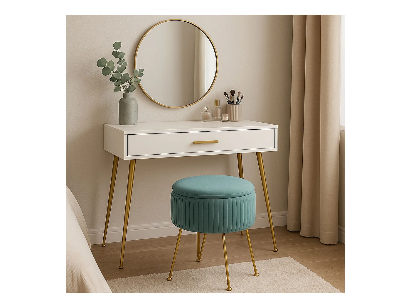 Taburete MCW-K47,  verde, marco dorado