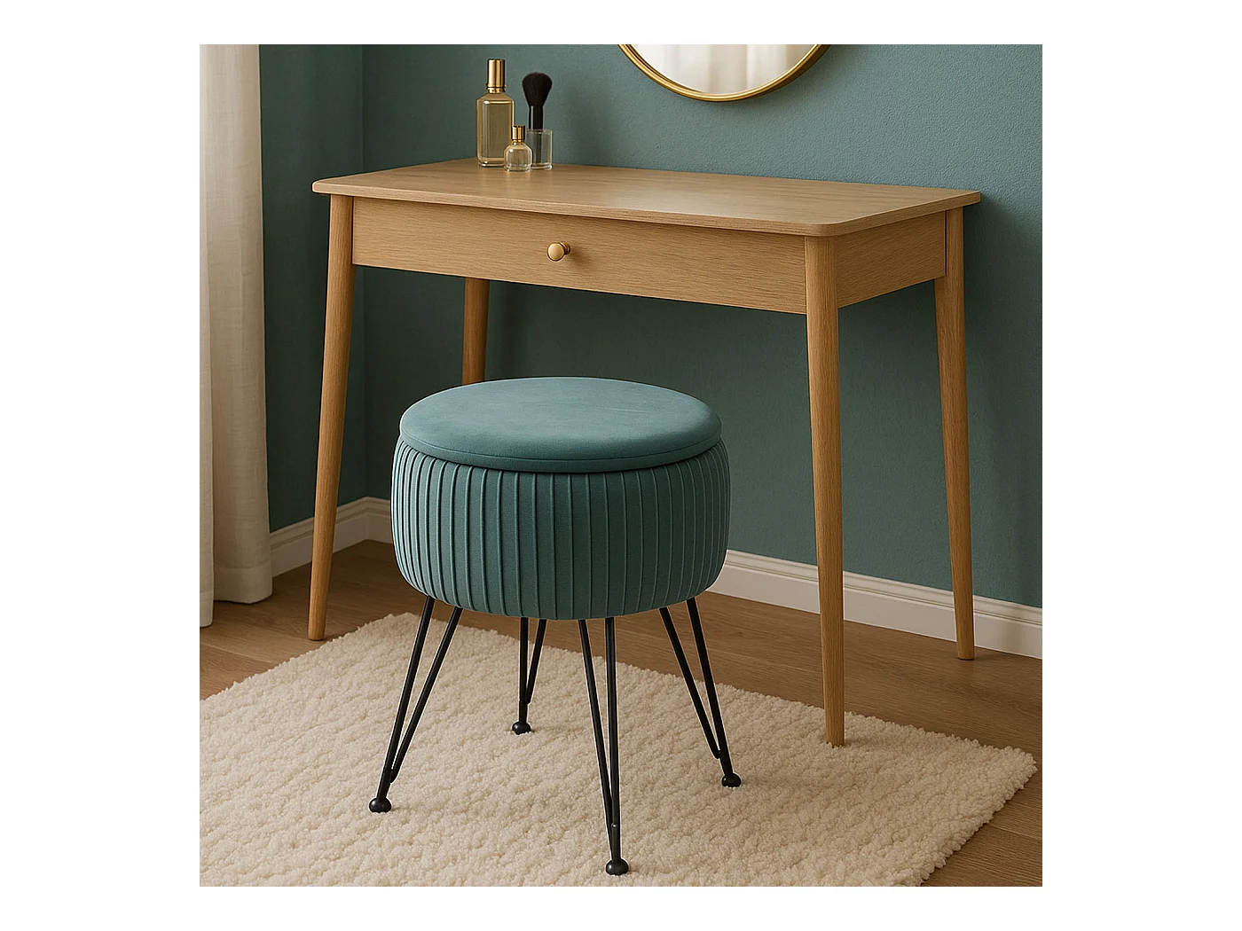 Pouf MCW-K47,  vert, piètement noir