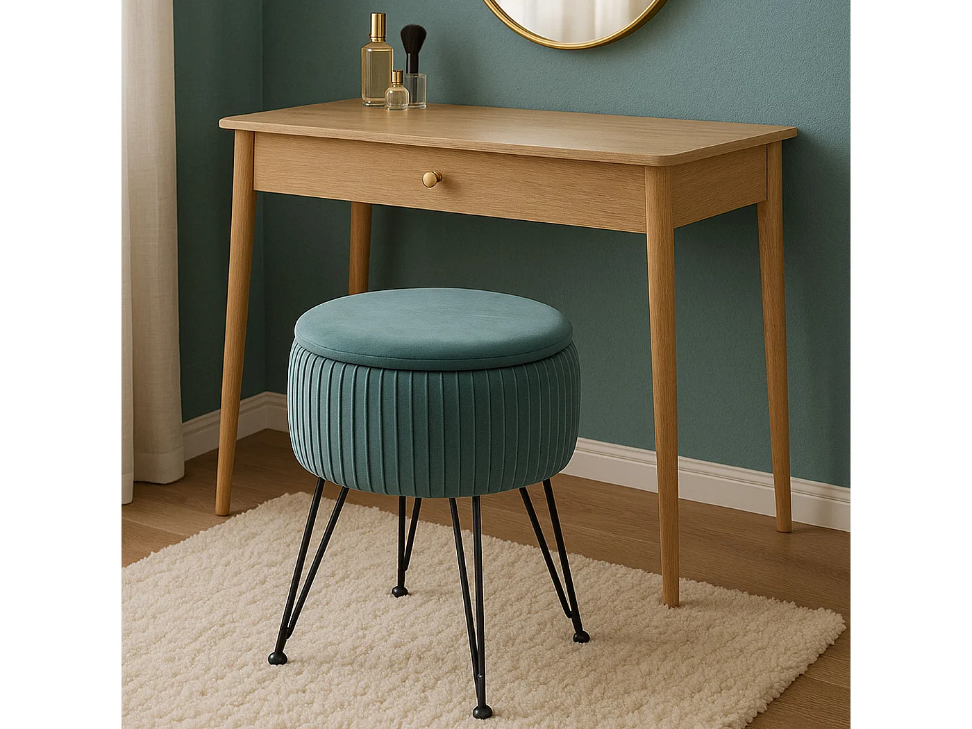 Pouf MCW-K47,  vert, piètement noir