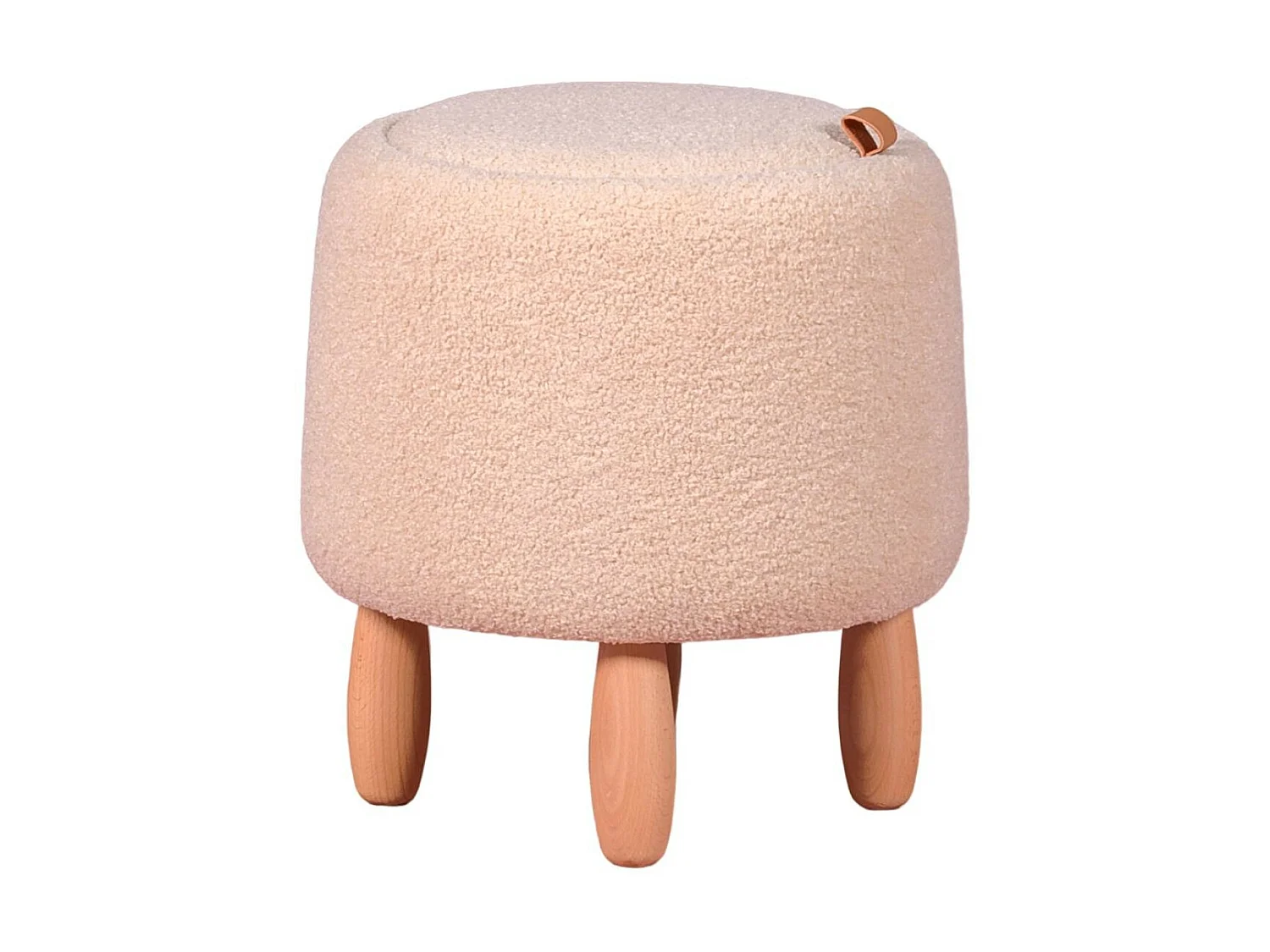Tabouret design recouvert de bouclé avec tiroir - Berna - Beige