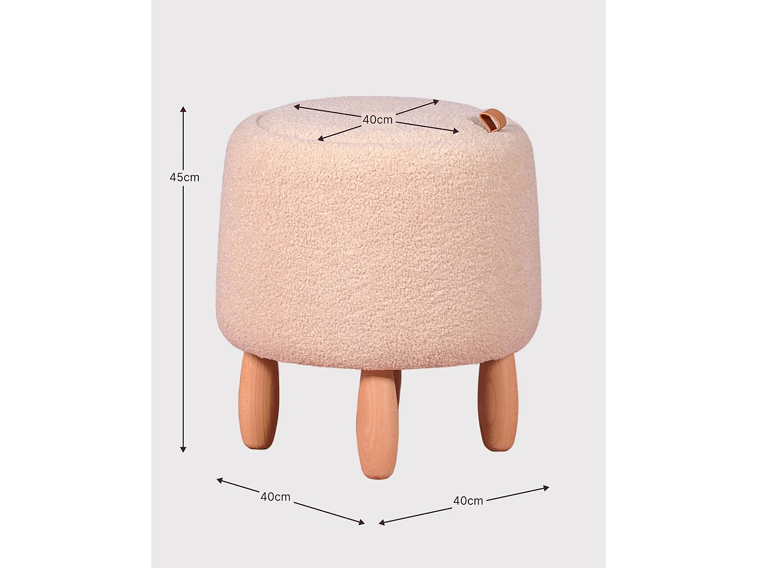 Tabouret design recouvert de bouclé avec tiroir - Berna - Beige