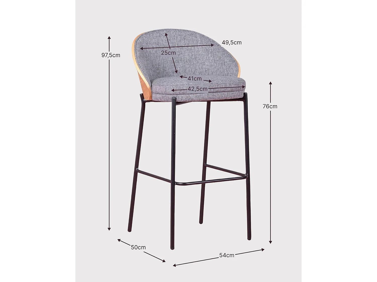 Tabouret nordique en bois de frêne et revêtement en coton - Earth - Gris