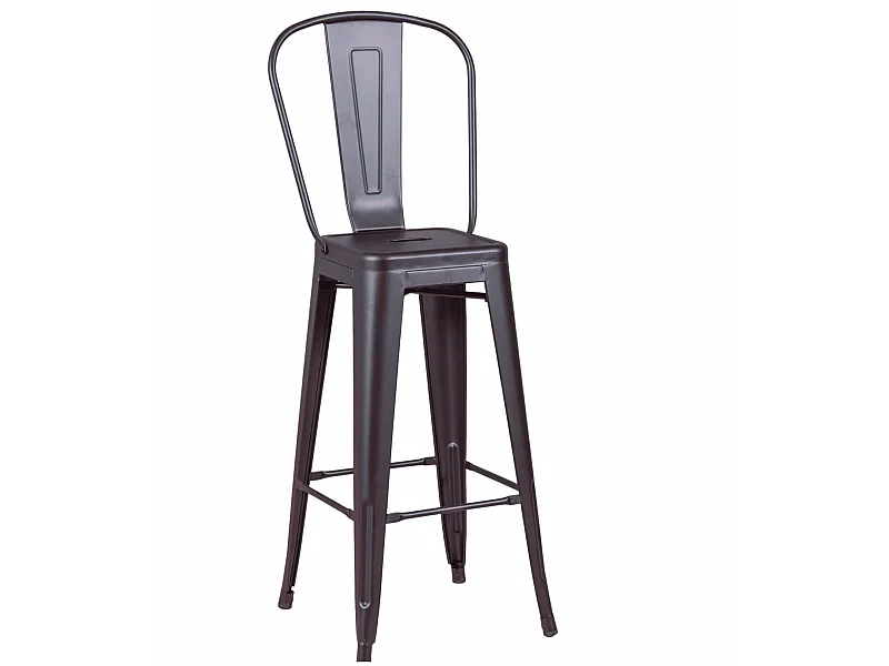 Sgabello in metallo in acciaio laccato con schienale alto (76 cm) - Bistro - Nero