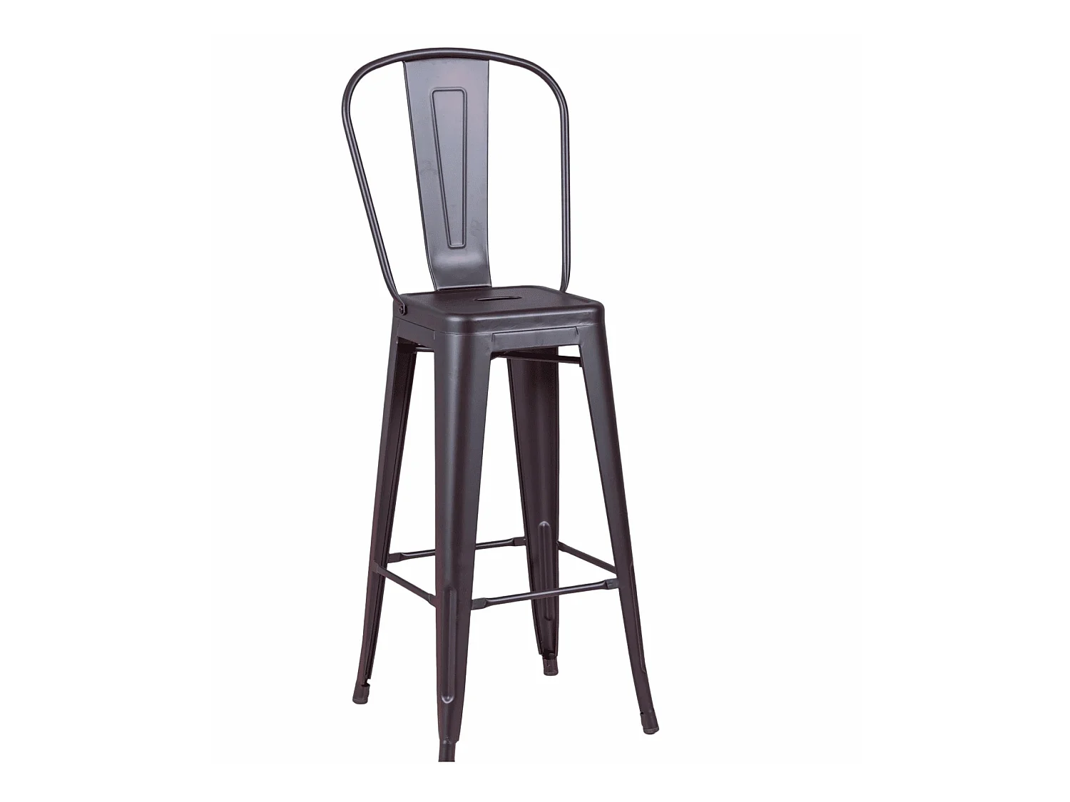 Tabouret en métal et acier laqué avec dossier haut (76cm) - Bistro - Noir