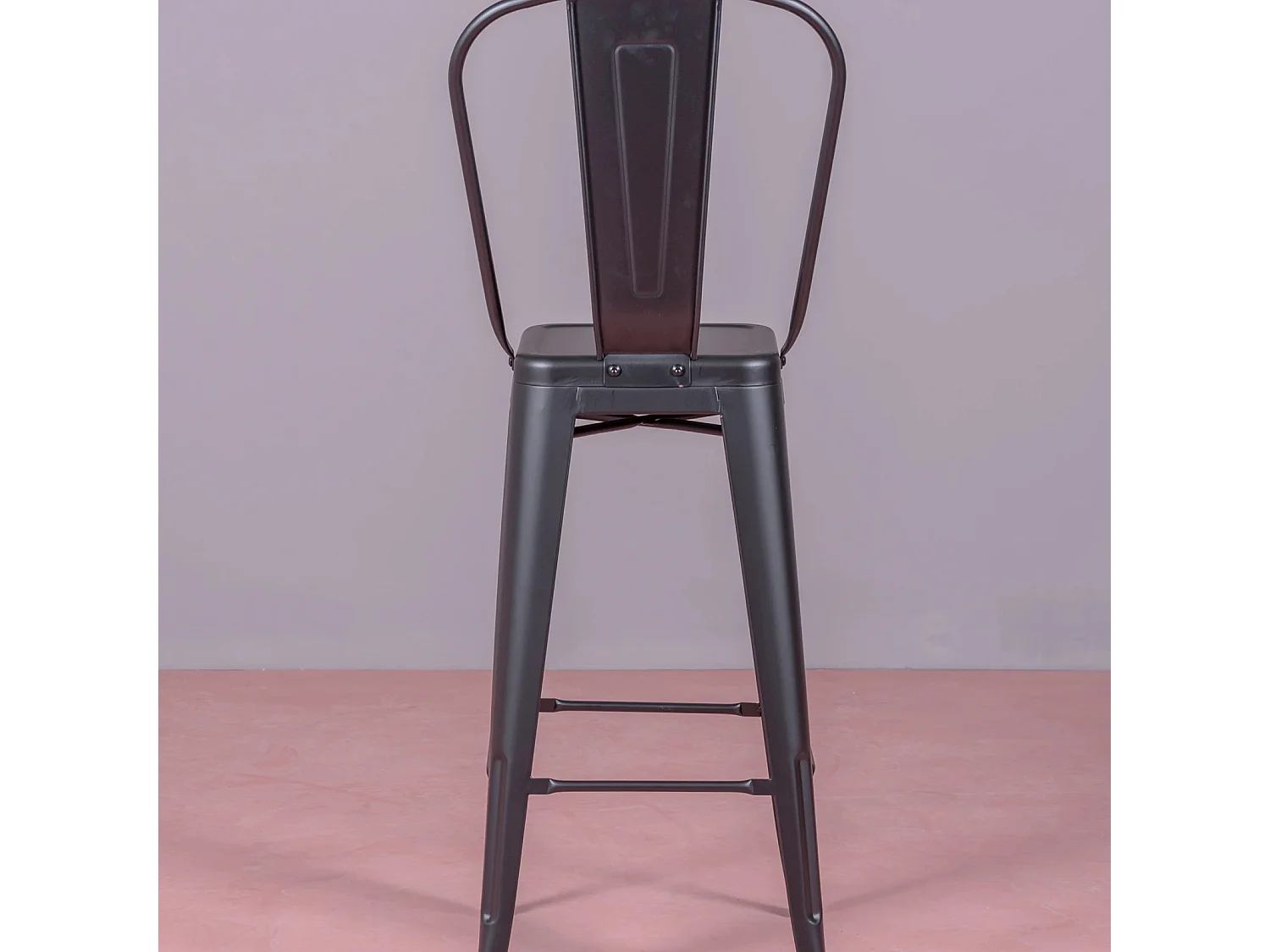 Tabouret en métal et acier laqué avec dossier haut (76cm) - Bistro - Noir