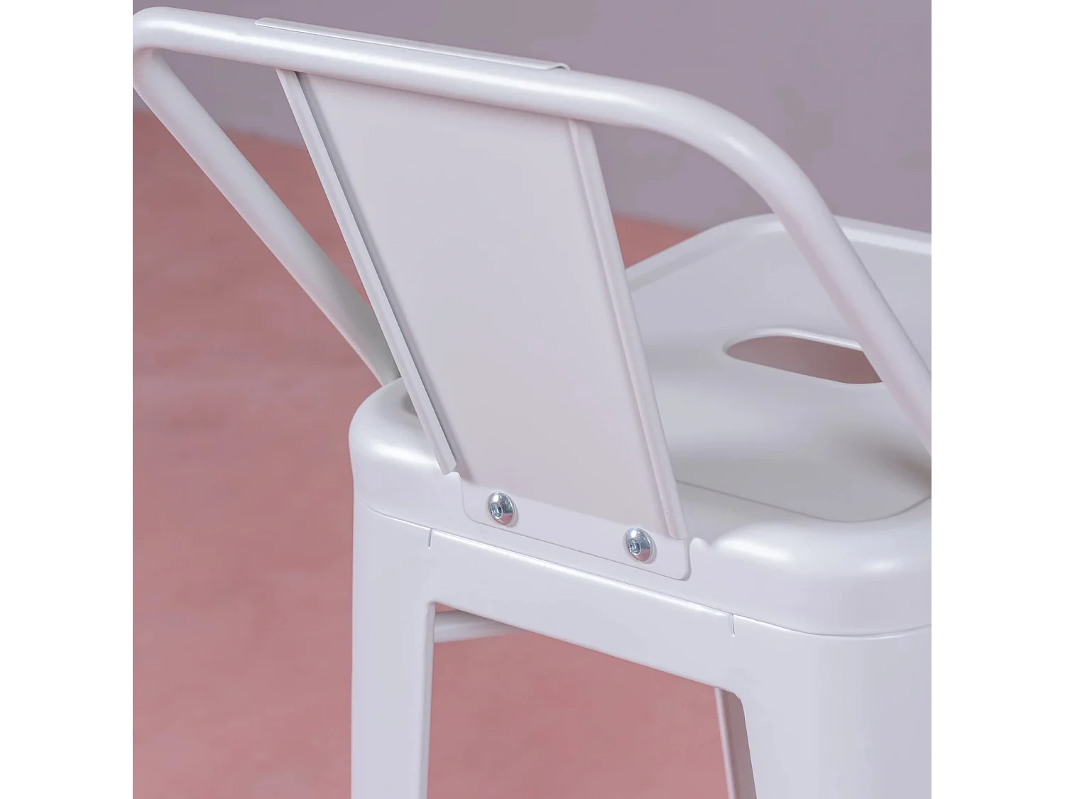 Tabouret industriel en métal avec dossier bas (76cm) - Bistro - Blanc