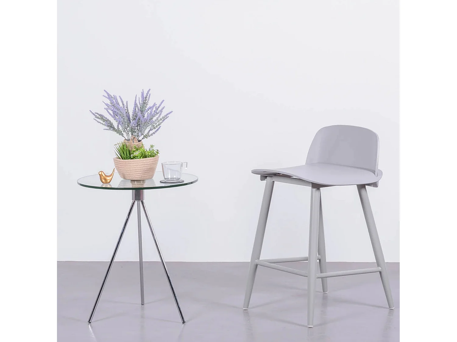 Taburete nórdico con respaldo (63cm) - Paris - Gris