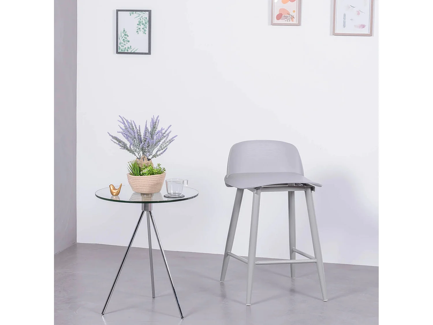 Taburete nórdico con respaldo (63cm) - Paris - Gris