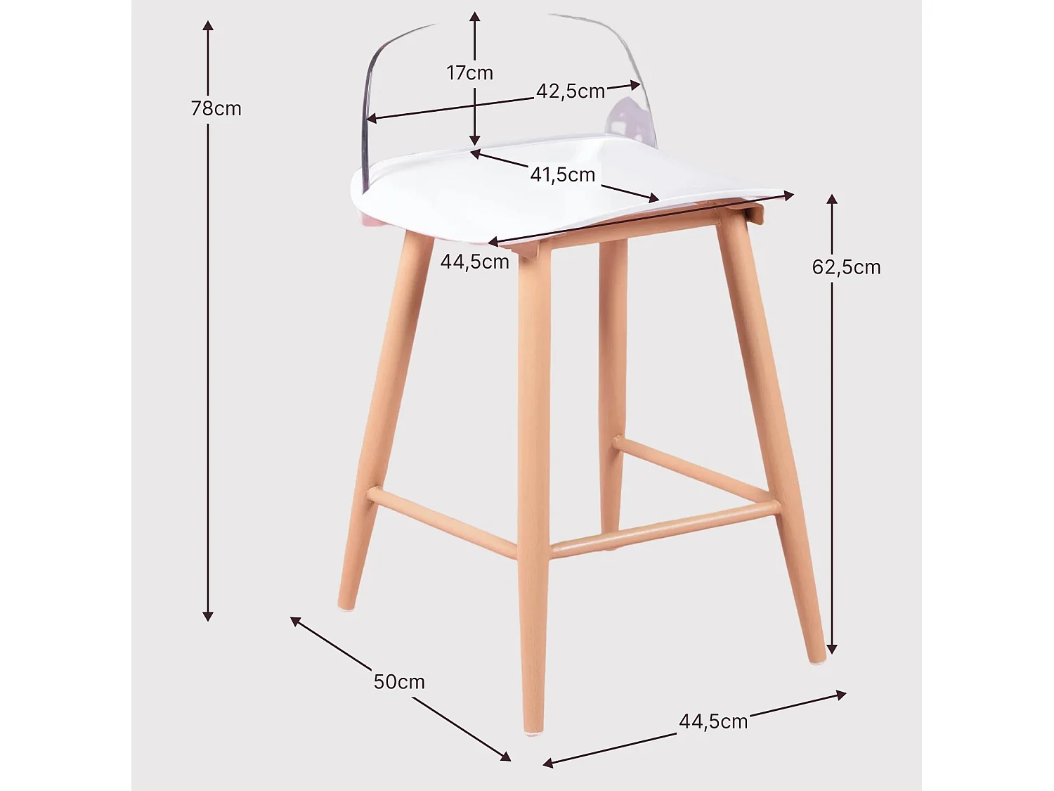 Taburete nórdico con respaldo (63cm) - Paris - Gris