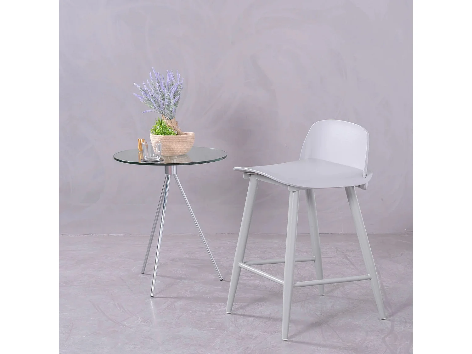 Tabouret nordique avec dossier (63cm) - Paris - Gris
