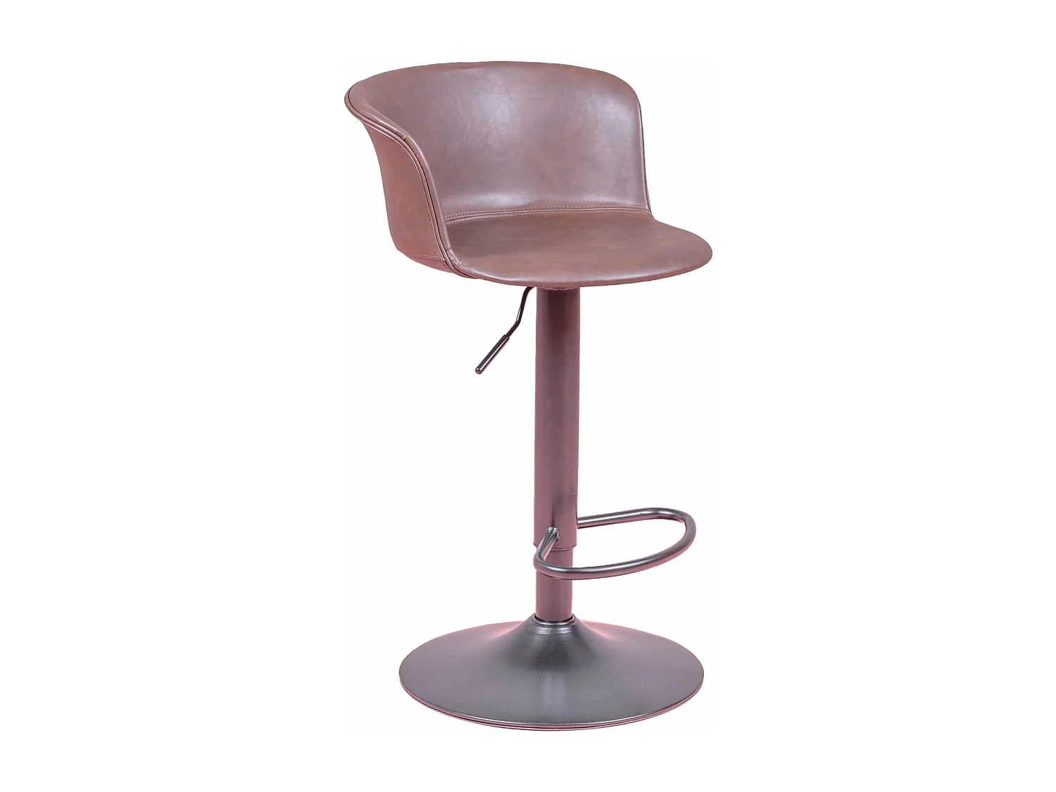 Tabouret réglable avec dossier et accoudoirs recouverts de simili cuir - Brandon - Brun