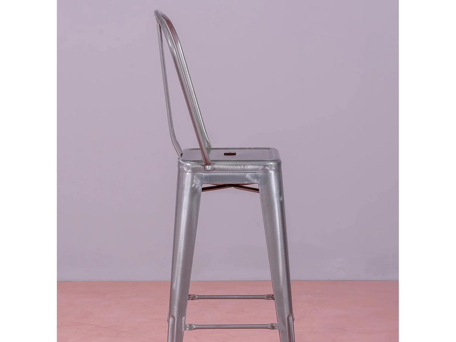 Tabouret industriel en acier métallisé avec dossier haut (76cm) - Bistro - Métal