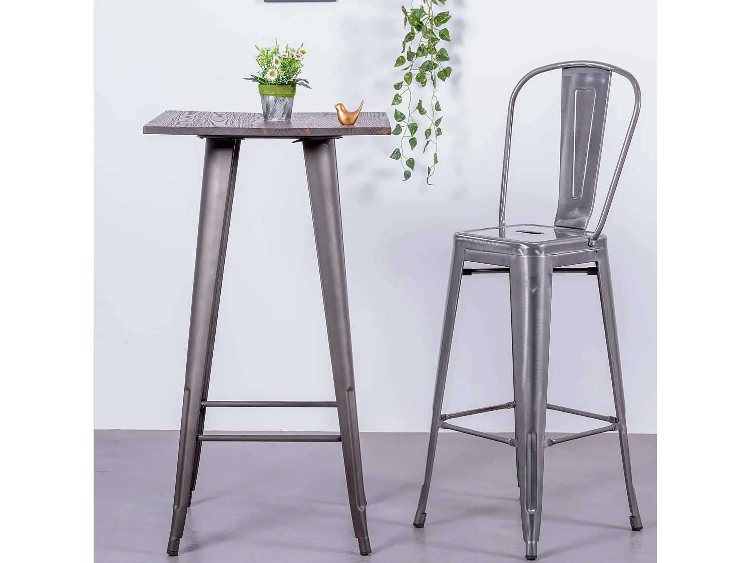 Tabouret industriel en acier métallisé avec dossier haut (76cm) - Bistro - Métal