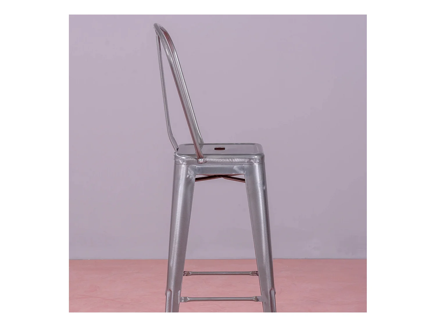 Tabouret industriel en acier métallisé avec dossier haut (76cm) - Bistro - Métal