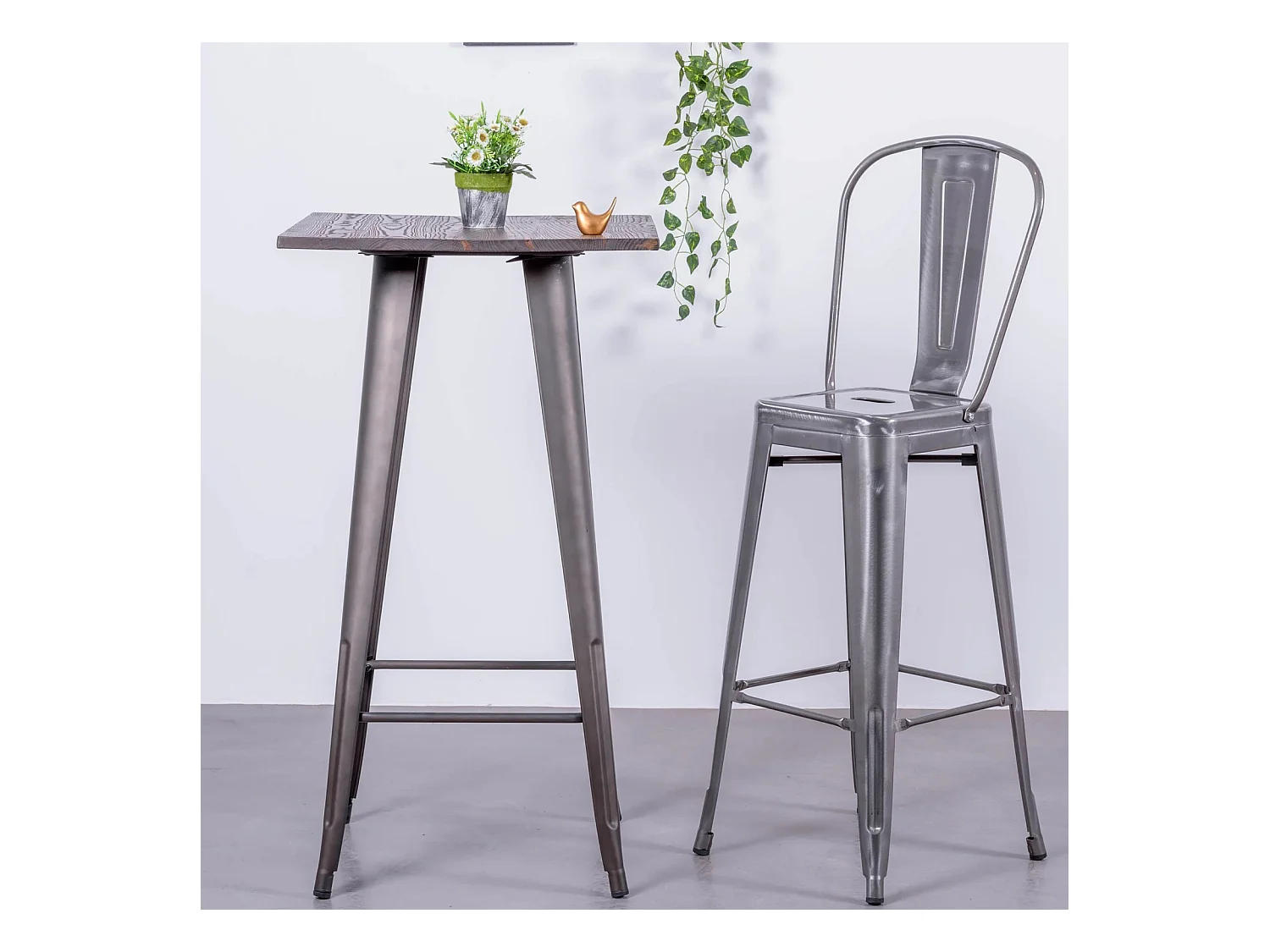 Tabouret industriel en acier métallisé avec dossier haut (76cm) - Bistro - Métal