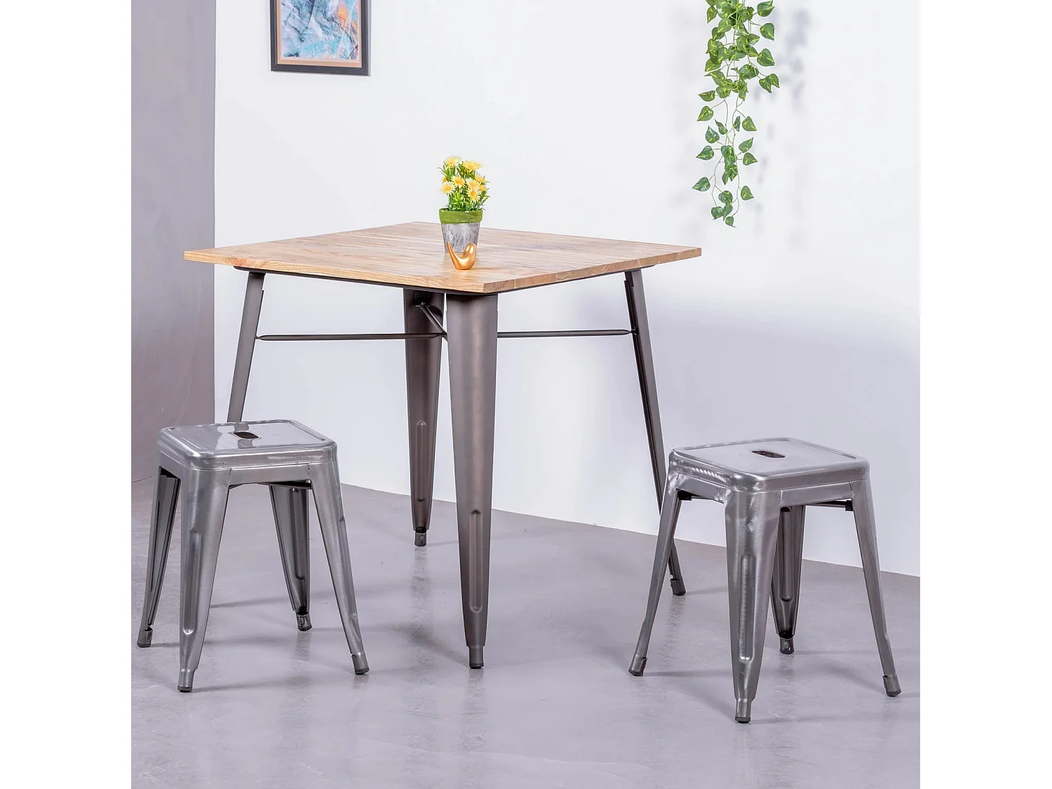 Tabouret bas industriel en acier métallisé (45cm) - Bistro - Métal