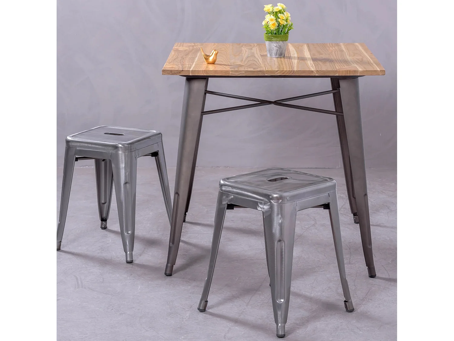 Tabouret bas industriel en acier métallisé (45cm) - Bistro - Métal