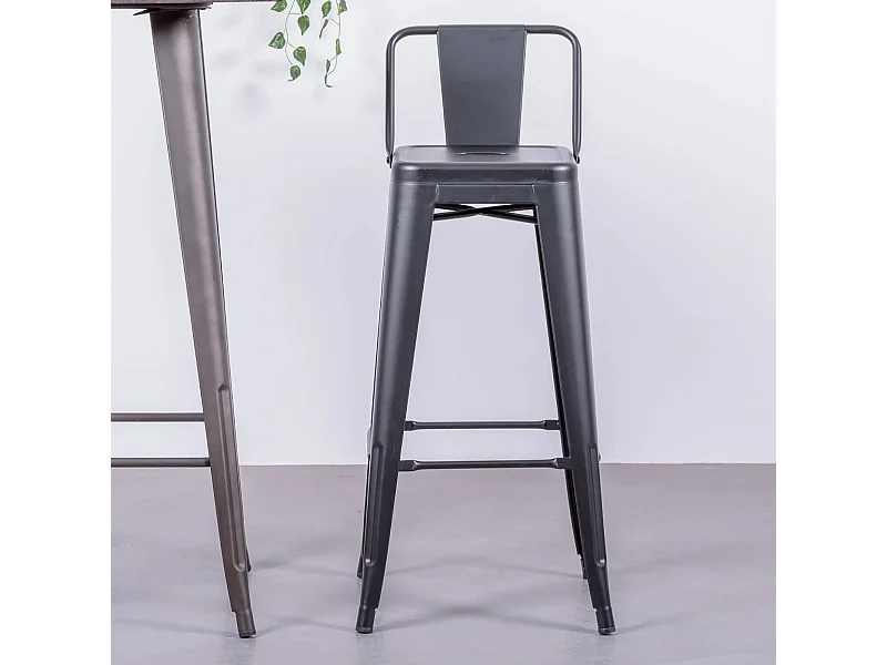 Sgabello industriale in metallo con schienale basso (76 cm) - Bistro - Nero