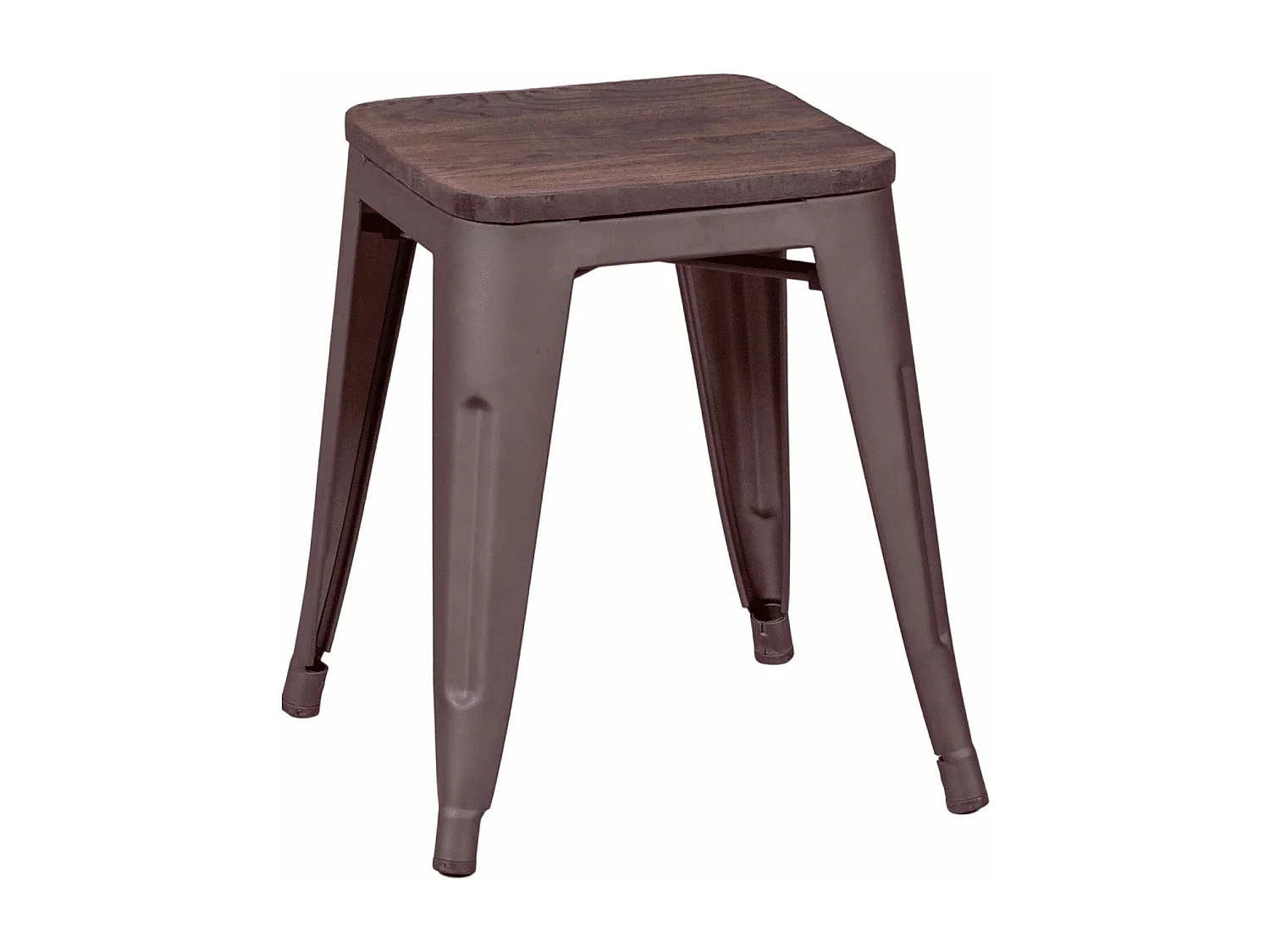 Tabouret bas industriel en acier vieilli et assise en bois (45cm) - Bistro - Antique