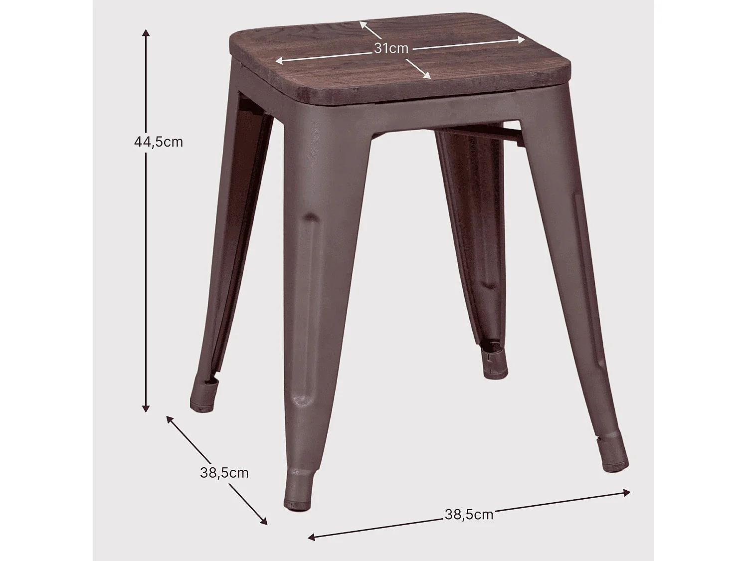 Tabouret bas industriel en acier vieilli et assise en bois (45cm) - Bistro - Antique