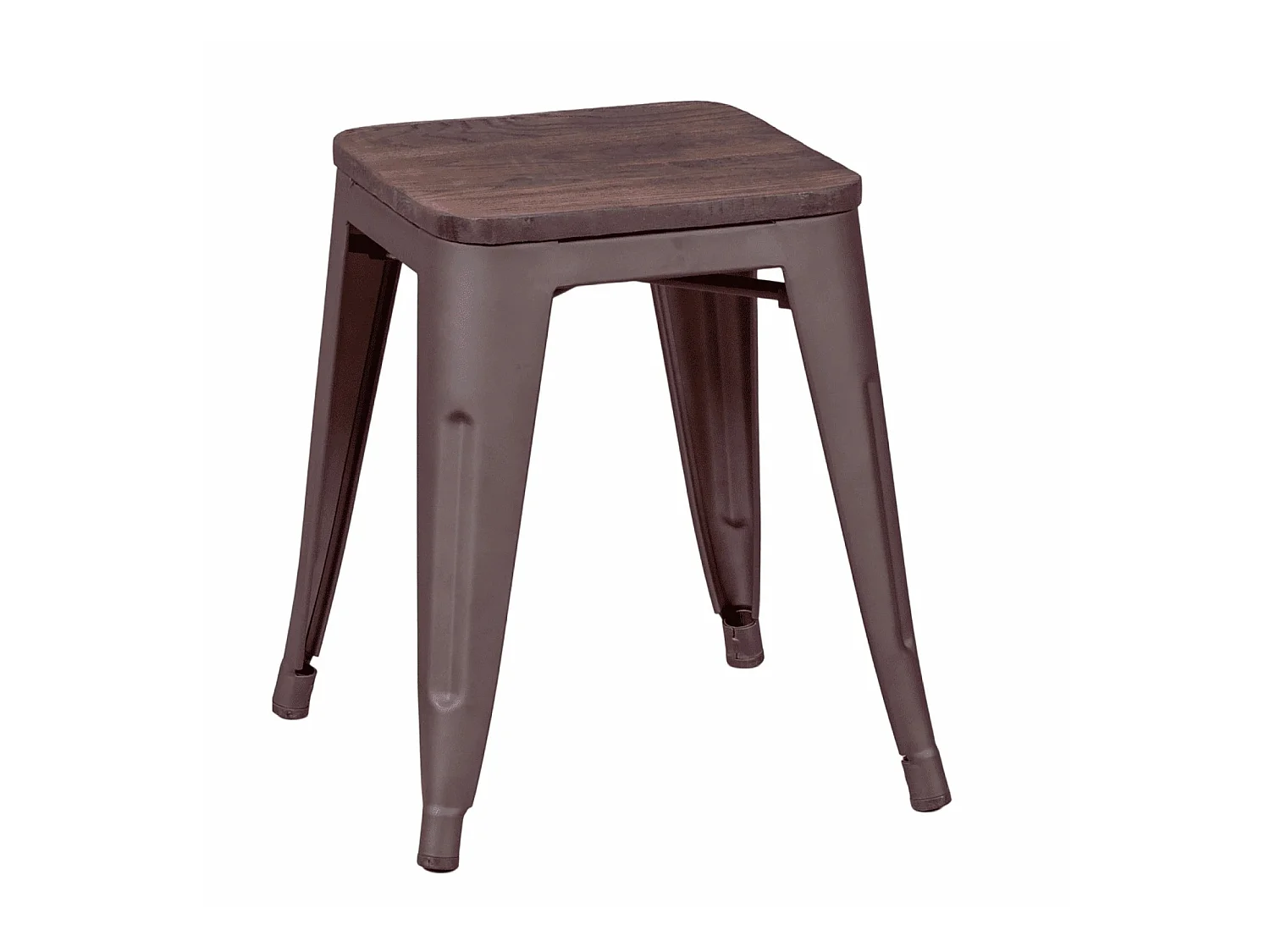 Tabouret bas industriel en acier vieilli et assise en bois (45cm) - Bistro - Antique