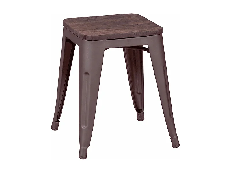 Tabouret bas industriel en acier vieilli et assise en bois (45cm) - Bistro - Antique