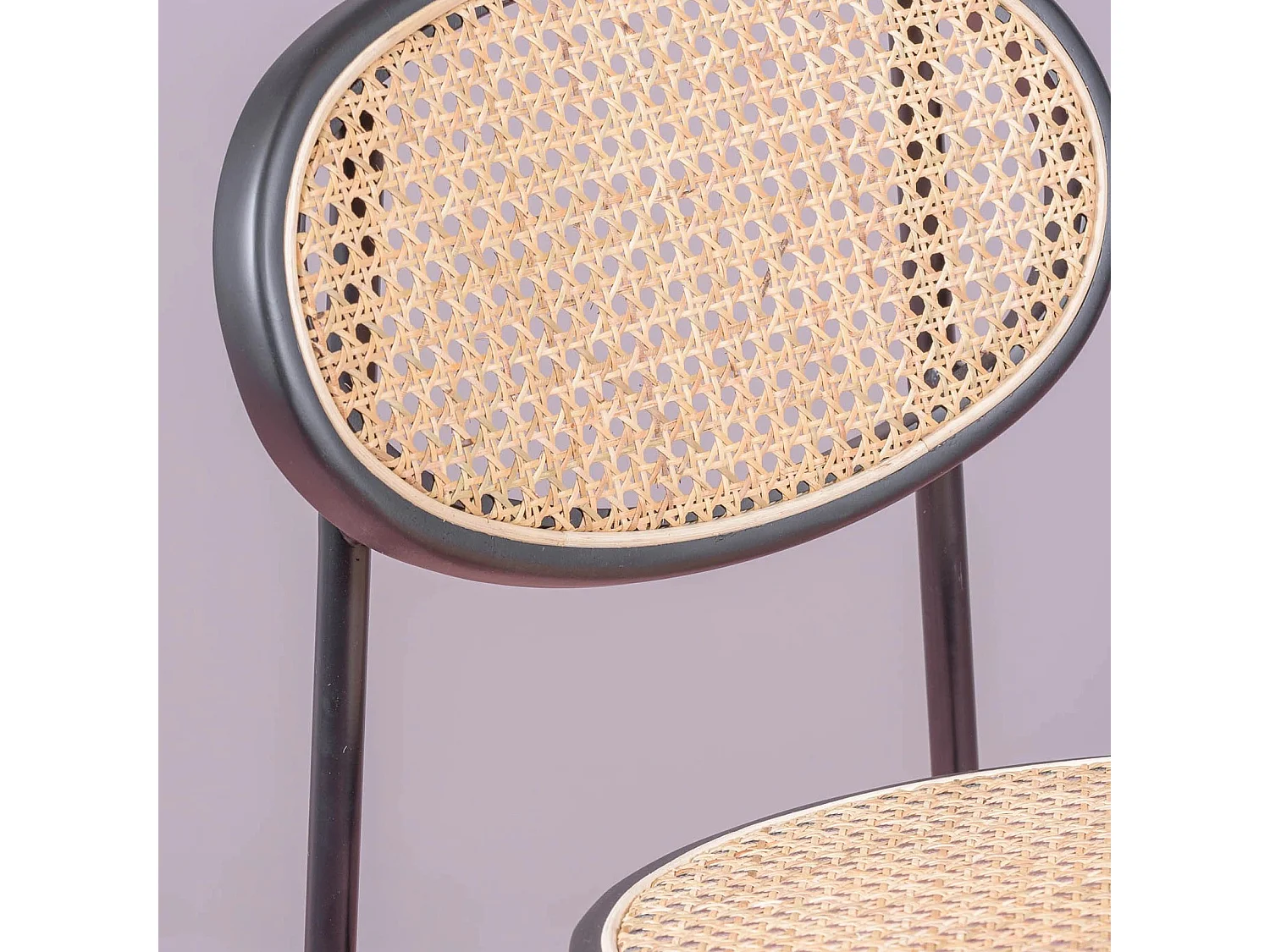 Vintage kruk met klassiek design in natuurlijk rotan - North - Zwart