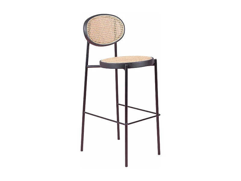 Taburete vintage con diseño clásico en ratán natural - North - Negro