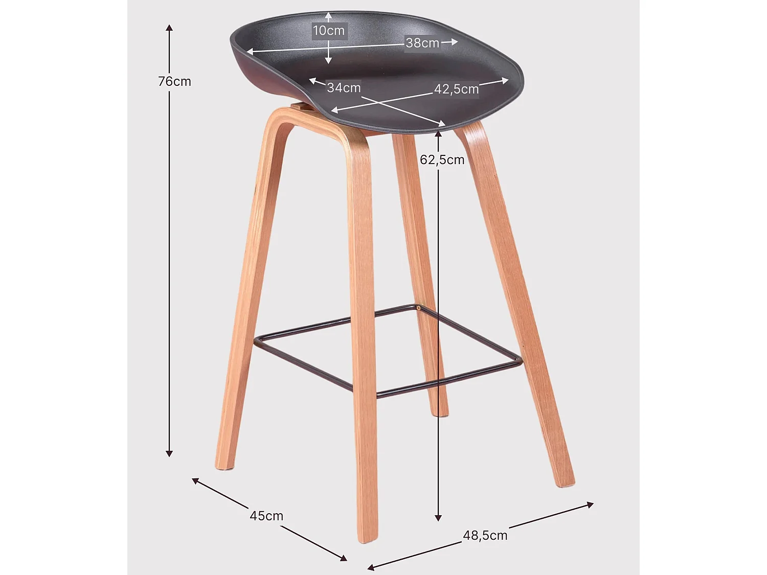 Taburete nórdico con patas de madera de haya (63cm) - Daxer - Gris Claro