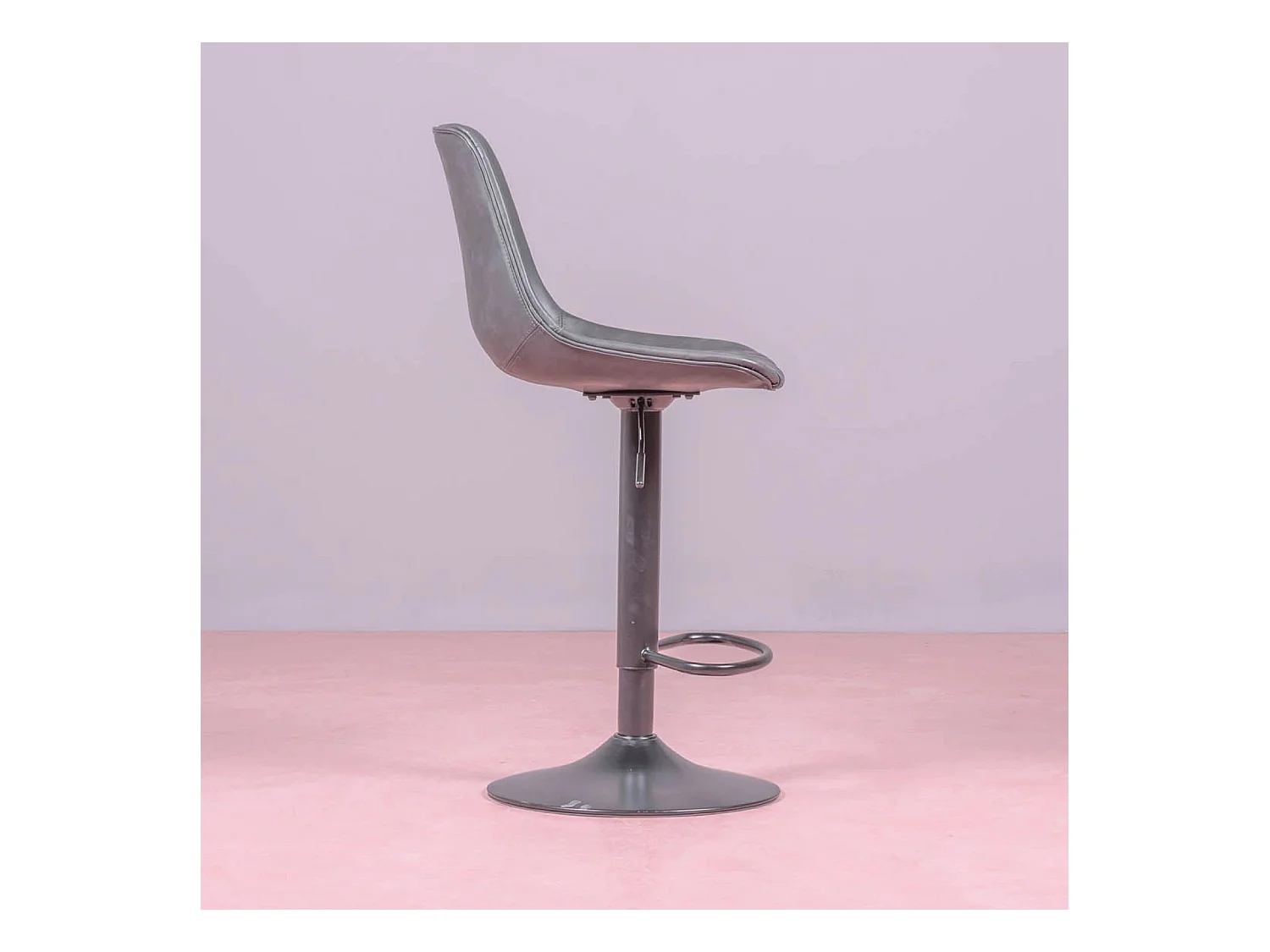 Verstelbare kruk met rugleuning bekleed met kunstleer - Brandon - Grijs