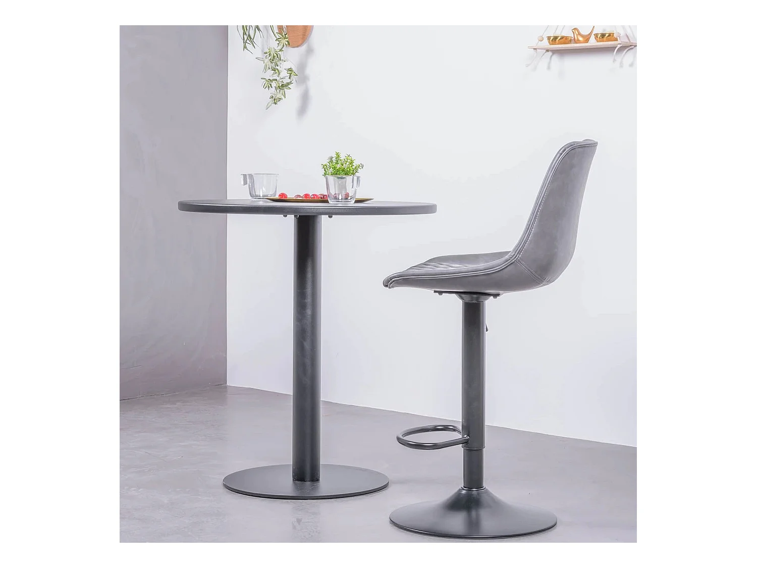 Verstelbare kruk met rugleuning bekleed met kunstleer - Brandon - Grijs