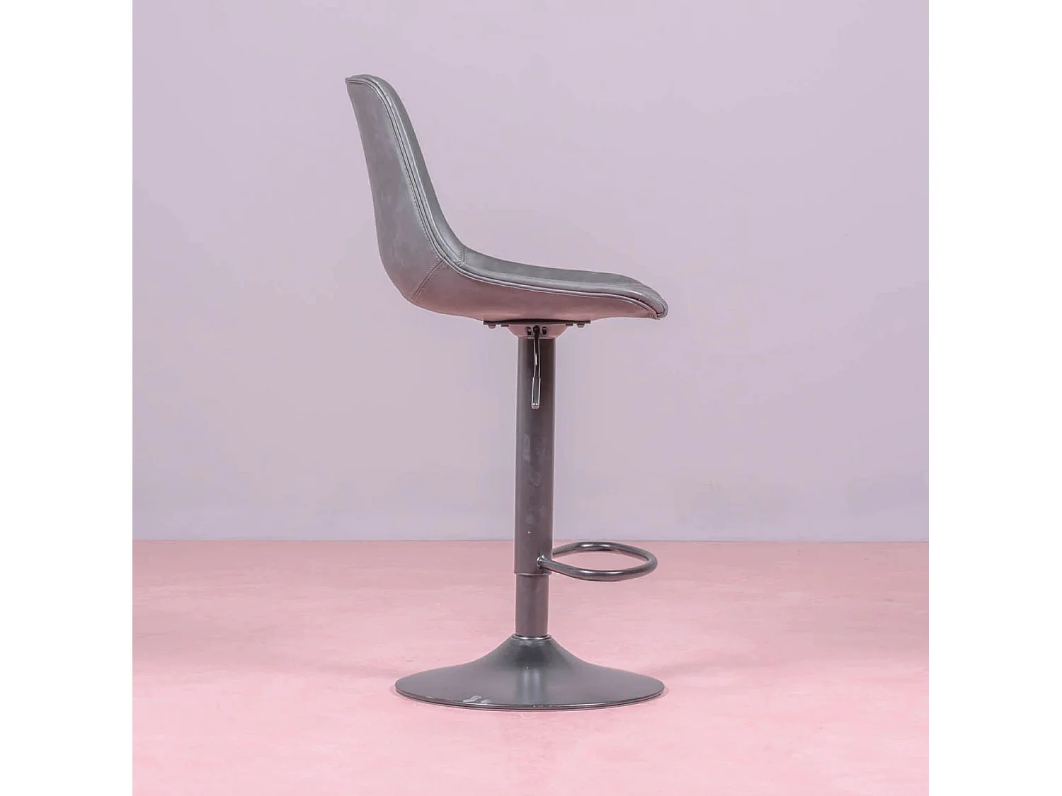 Tabouret réglable avec dossier recouvert de simili cuir - Brandon - Gris