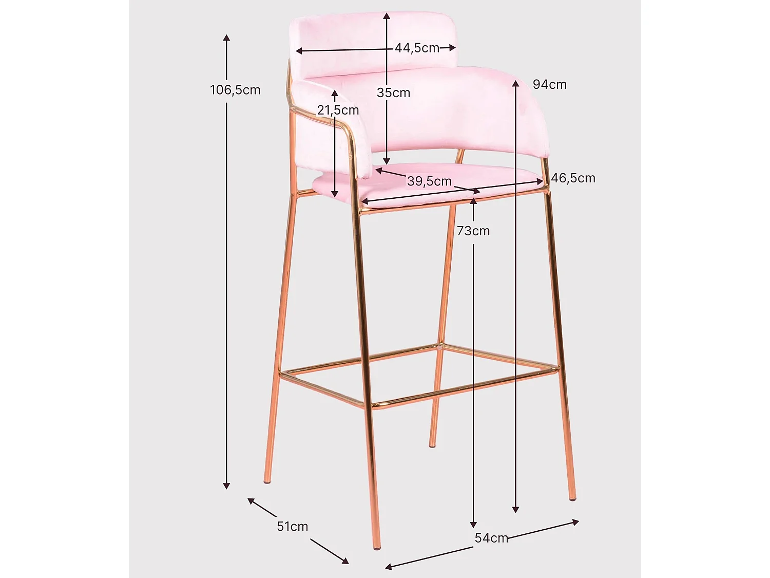 Sgabello di design rivestito in velluto e gambe dorate - Cruiser - Grigio