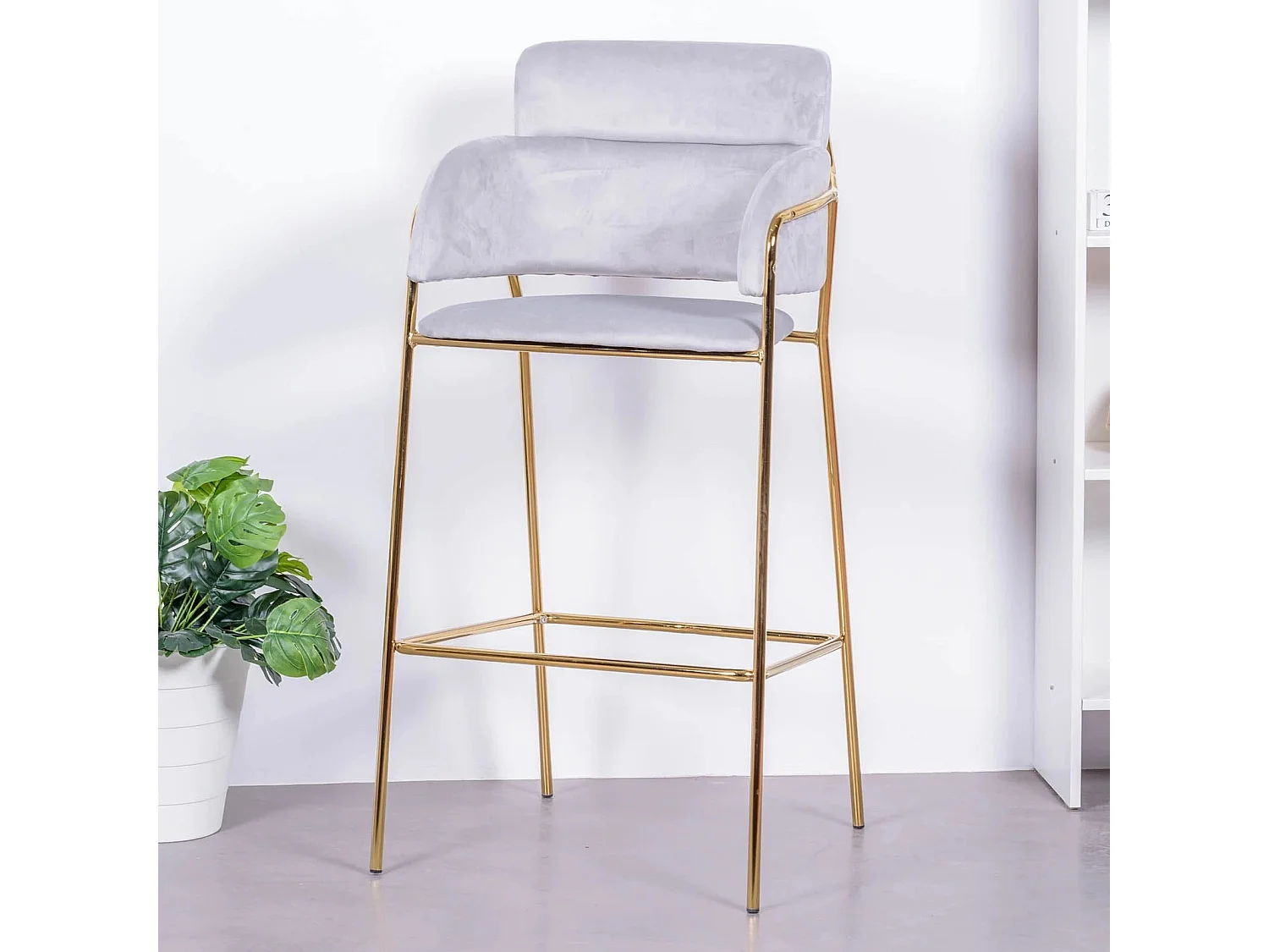 Designer kruk bekleed met fluweel en gouden poten - Cruiser - Grijs