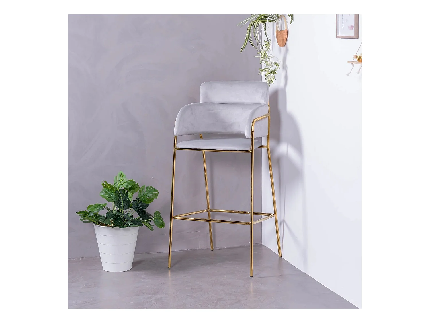 Designer kruk bekleed met fluweel en gouden poten - Cruiser - Grijs