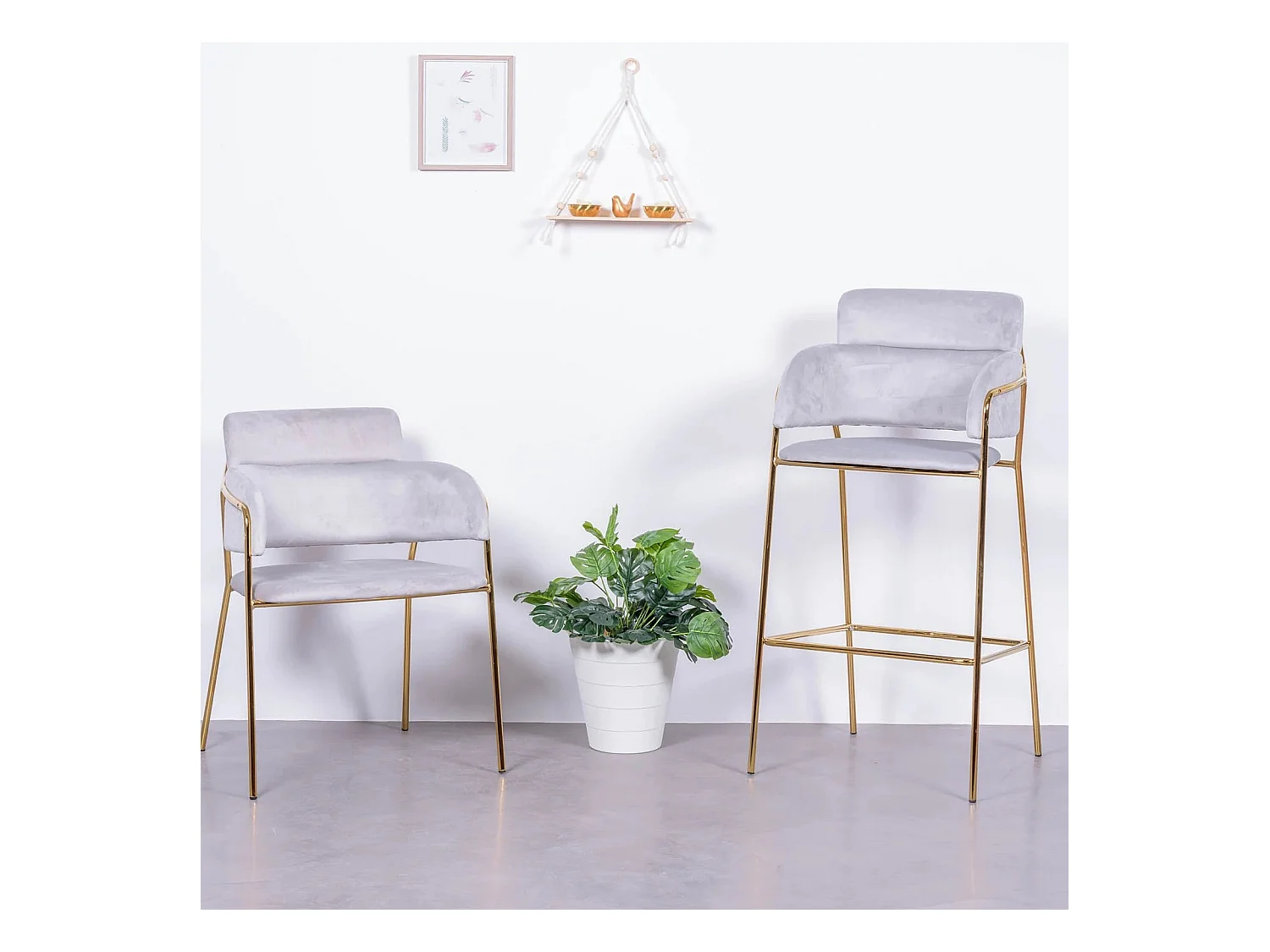 Designer kruk bekleed met fluweel en gouden poten - Cruiser - Grijs