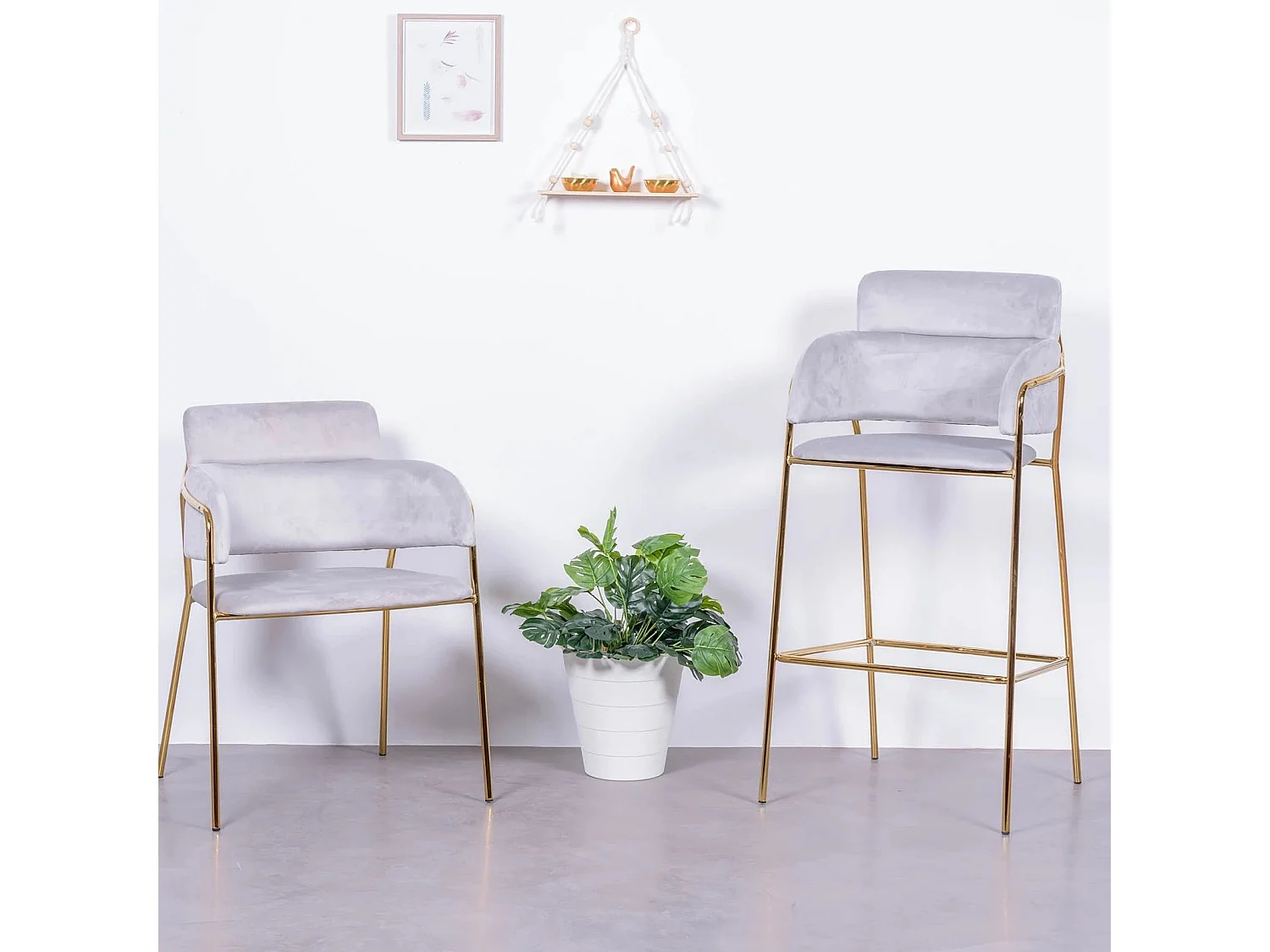 Designer kruk bekleed met fluweel en gouden poten - Cruiser - Grijs