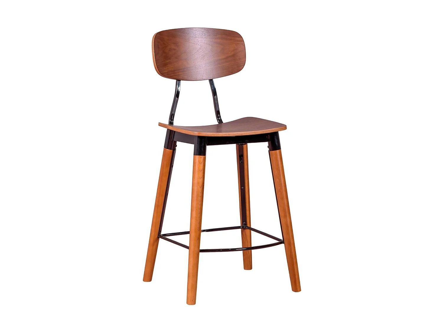 Banqueta industrial em madeira de nogueira - Copine - Noz