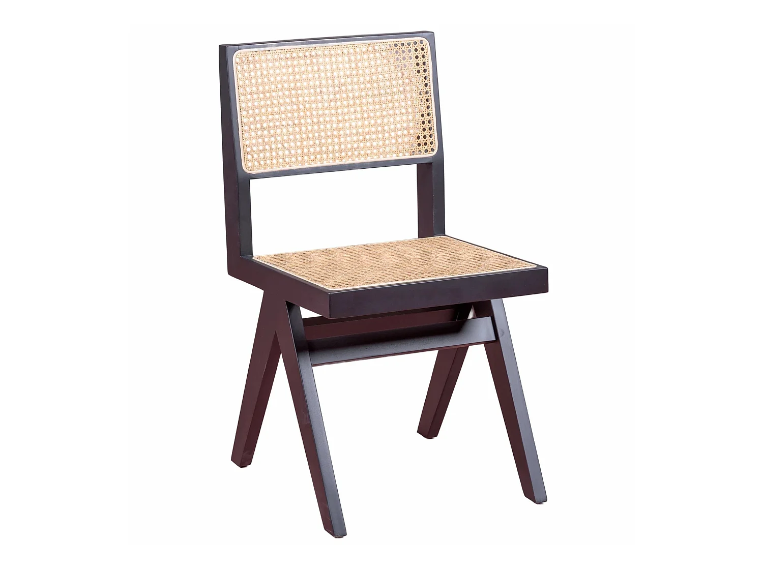 Chaise classique en rotin naturel et bois de frêne - Compass - Noir
