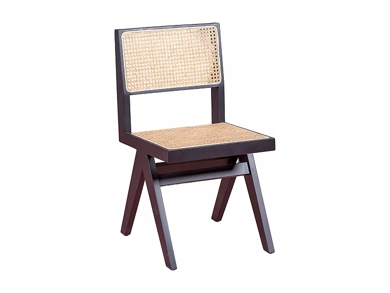 Klassieke stoel in natuurlijk rotan en essenhout - Compass - Zwart