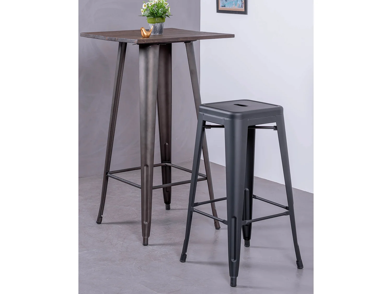 Sgabello in metallo in acciaio laccato (76 cm) - Bistro - Nero