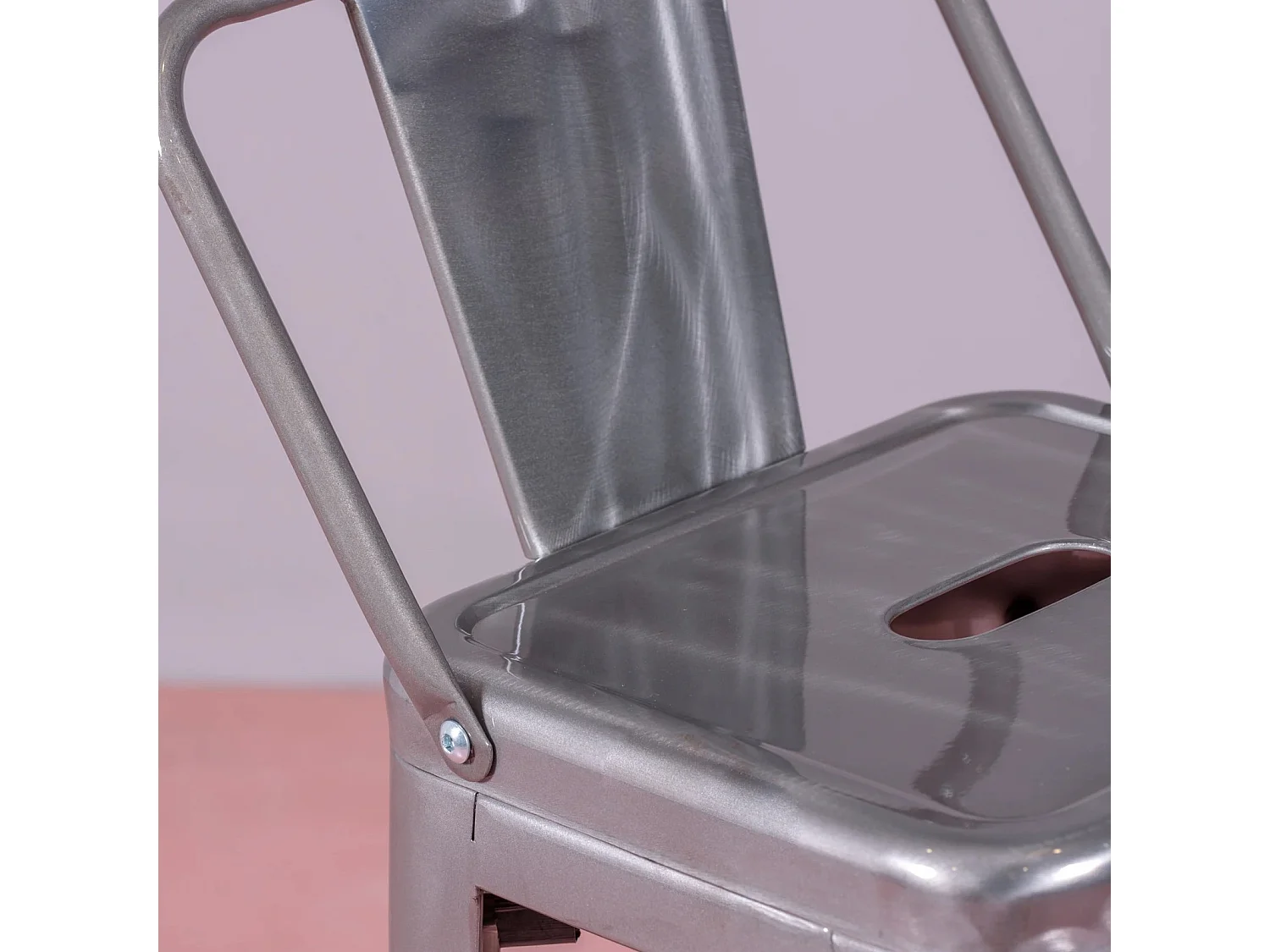 Industriële gemetalliseerde stalen kruk met lage rugleuning (76cm) - Bistro - Metaal