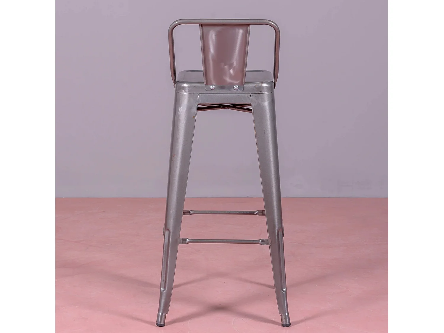 Industriële gemetalliseerde stalen kruk met lage rugleuning (76cm) - Bistro - Metaal