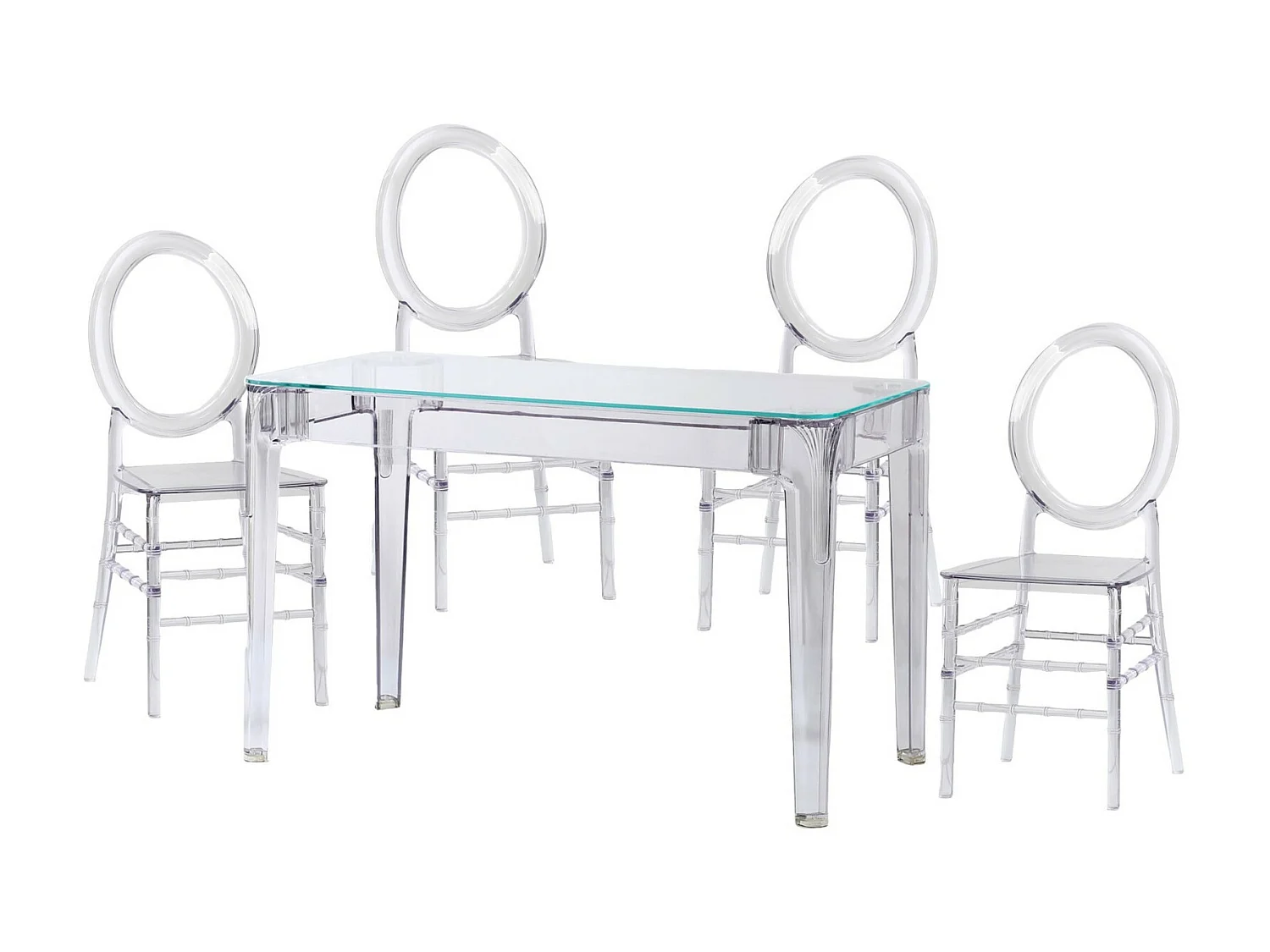 Eetkamermeubelset transparante tafel (120cm) en 4 Isabelle stoelen - Ghost - Transparant