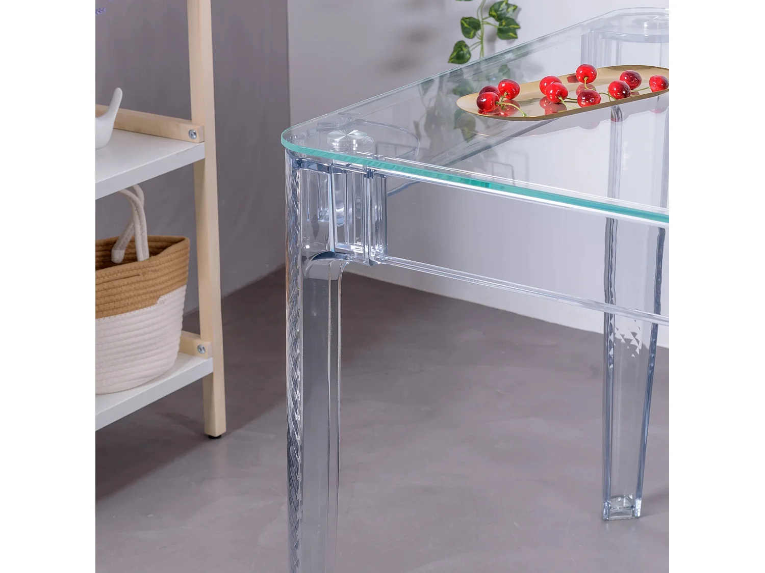 Eetkamermeubelset transparante tafel (120cm) en 4 Isabelle stoelen - Ghost - Transparant