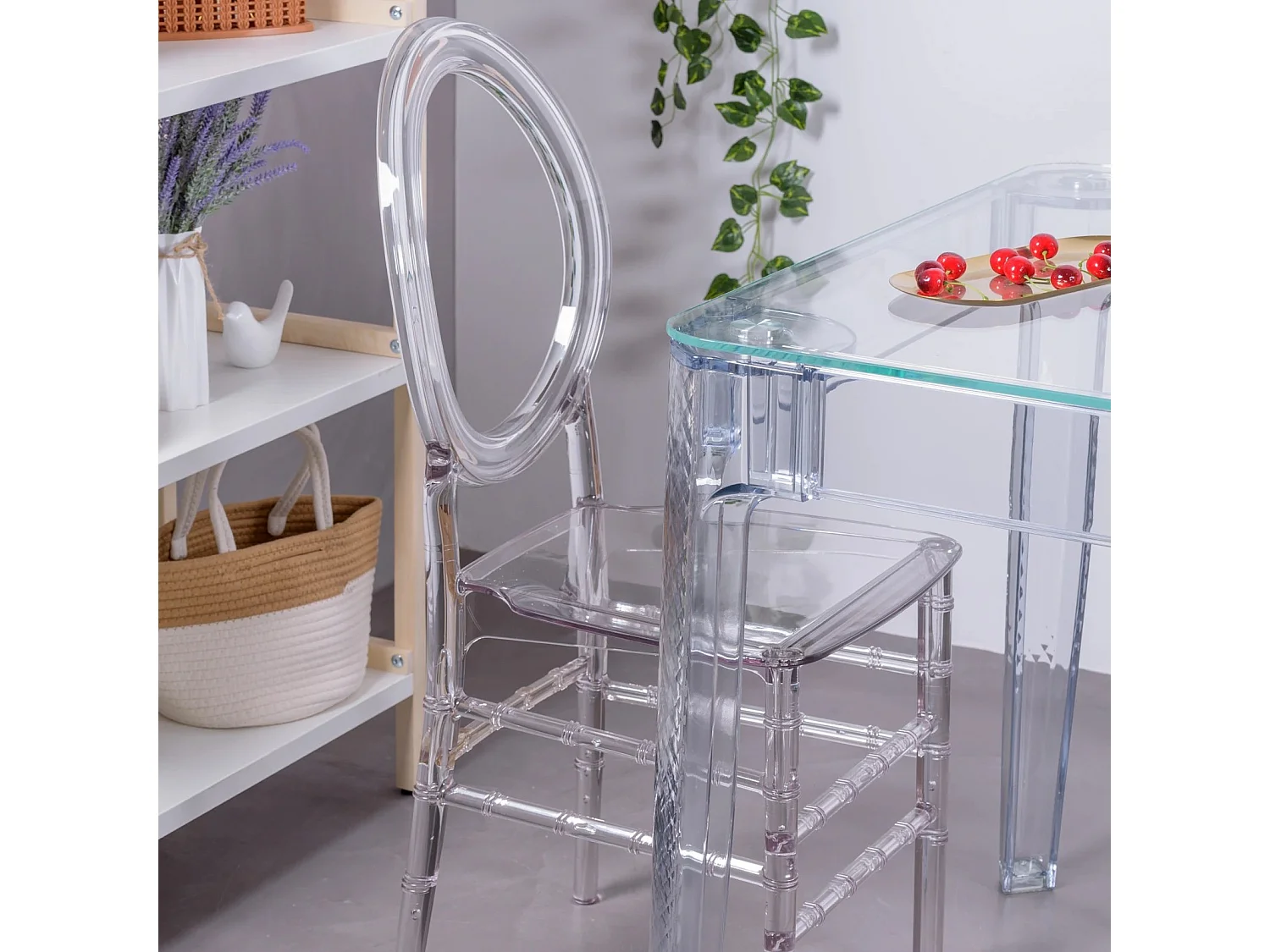 Eetkamermeubelset transparante tafel (120cm) en 4 Isabelle stoelen - Ghost - Transparant