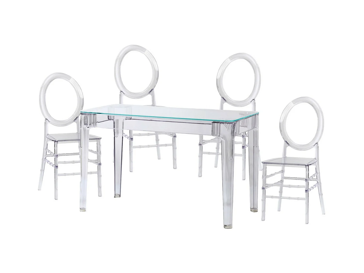 Esszimmermöbel-Set mit transparentem Tisch (120 cm) und 4 Isabelle-Stühlen - Ghost - Transparent