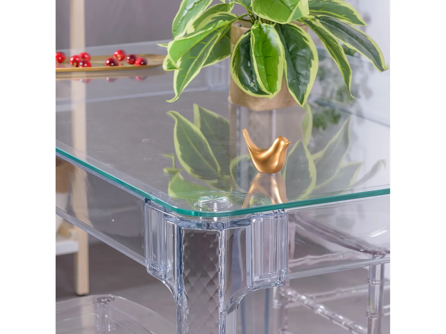 Ensemble meuble de salle à manger table transparente (120cm) et 4 chaises Isabelle - Ghost - Transparent